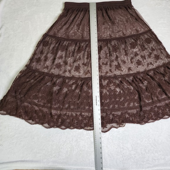 y2k Women Whimsigoth Skirt L-1XL Brown Lace Steampunk Tiered Maxi Skirt Grunge - Picture 7 of 9